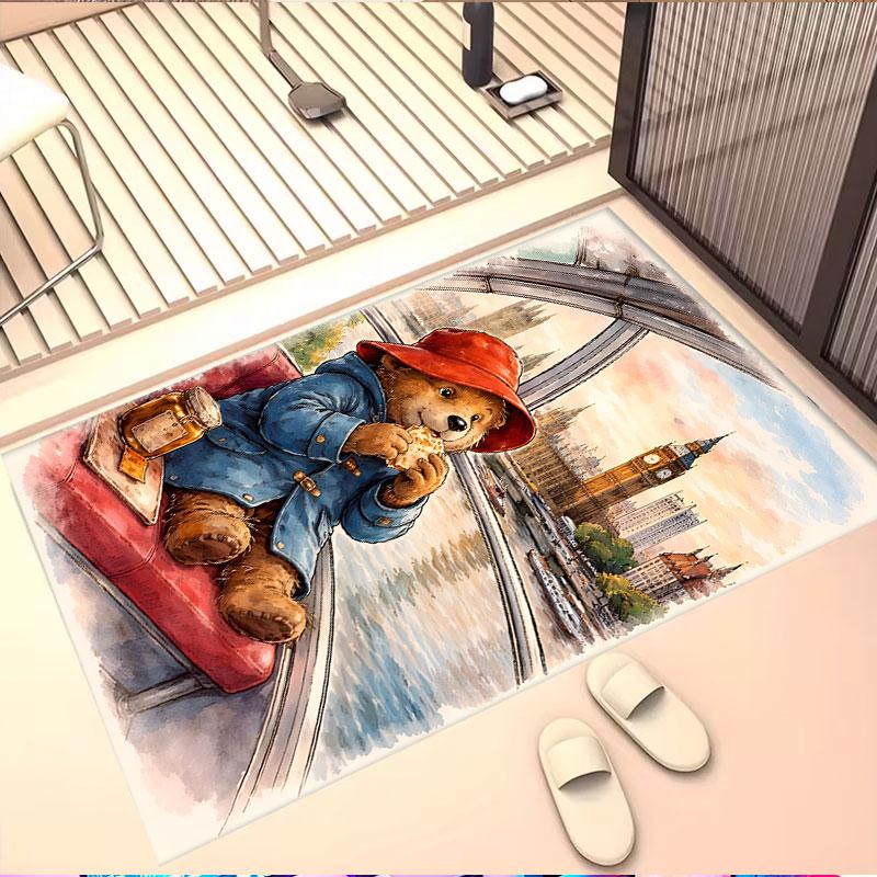 Paddington Bear Print Rug, Washable Floor Carpet, For Entryway Dorm Laundry Room Office Study, Home Decor Birthday Christmas Gift