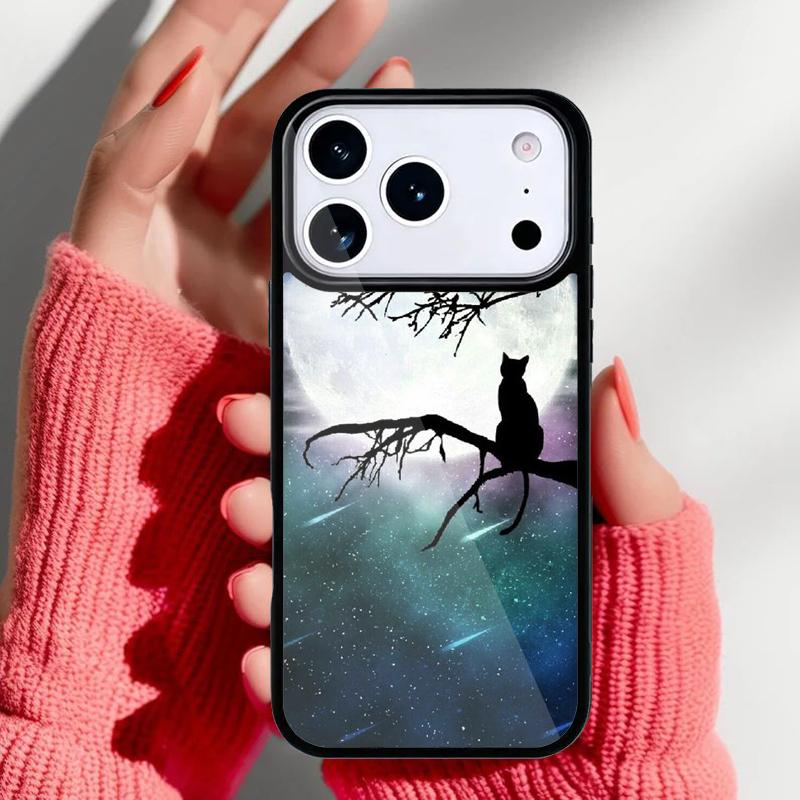 Аниме Лунный Кот Чехол для Телефона для iPhone 17 16 15 14 13 Pro Max Задняя Крышка для 12 11 Pro Coque