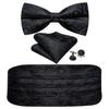 Barry.Wang Mens Cummerbund Belt and Bowtie Set Silk Pre Bow Tie Hanky Cufflink Set