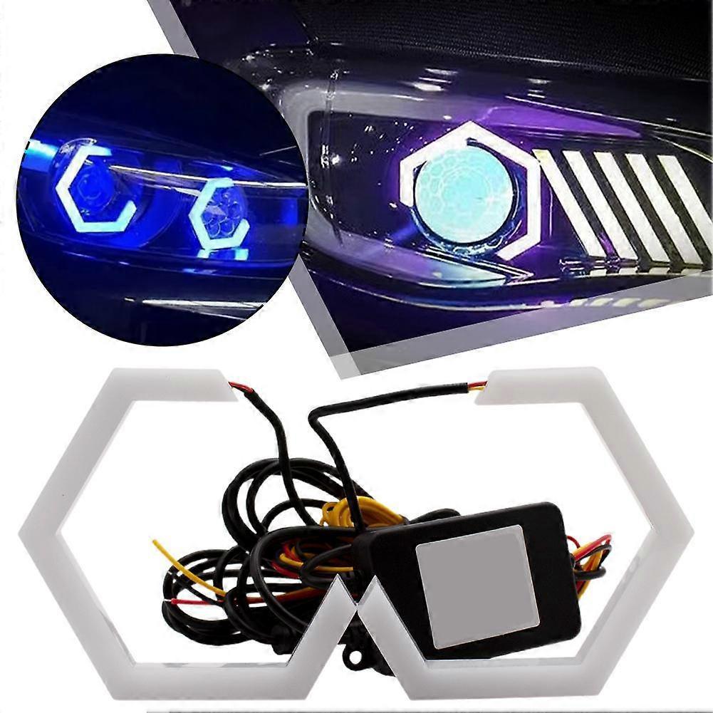 RGB LED Headlight Refit Colorful Angel Eye Halo Rings Hex Light App Remote