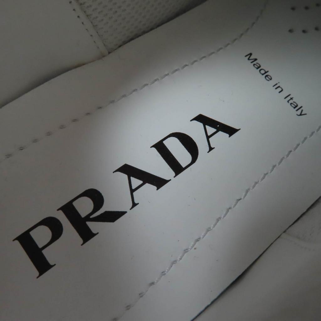 Excellent PRADA sneakers Triangle logo with crystal white leather Women 35.5 Used