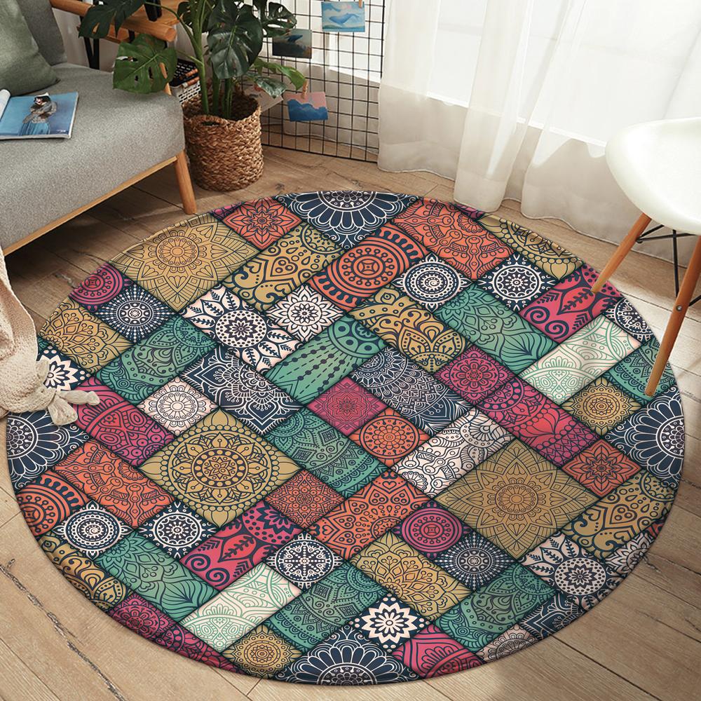 Mandala Floral Rug Children 'S Room Home Decoration Mats Round Carpet Living Room Anti -Slip Washable Carpet Computer Chairs Mat