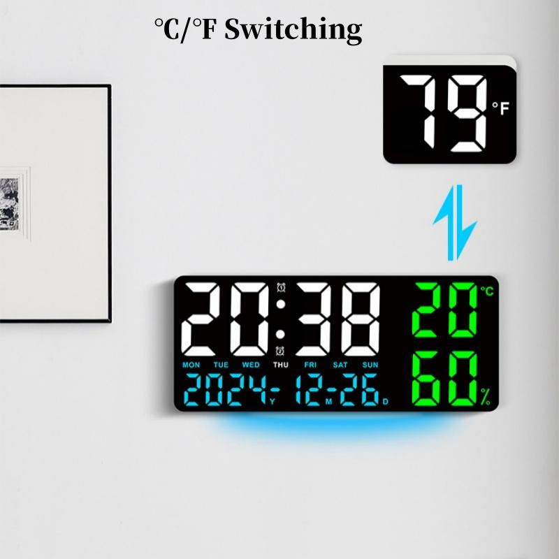 Large Digital Wall Clock with 7Colors Mood Light Remote Control Dual Alarm Timing Countdown Table Clock 12/24H Auto Dimmable LED Alarm Clock