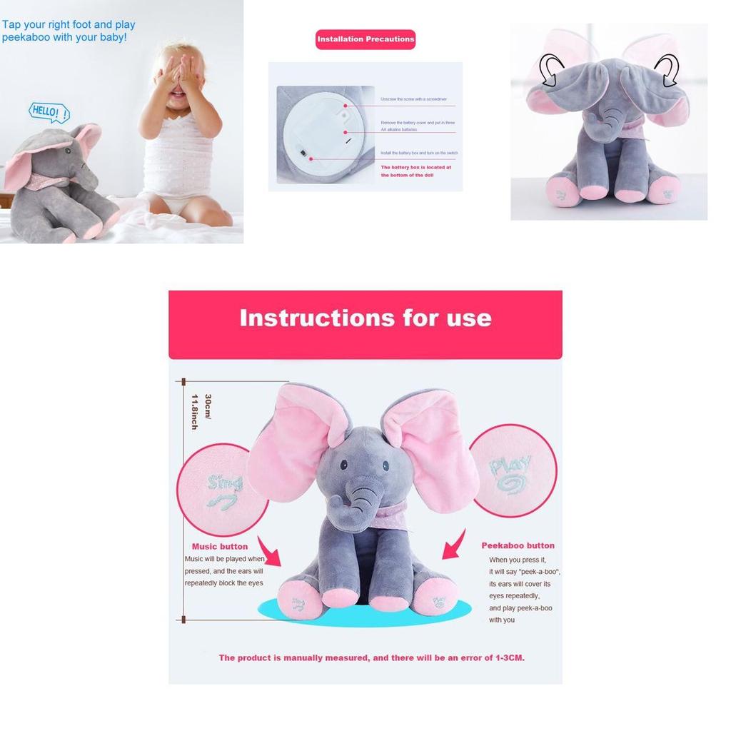Очаровательный слон с функцией «Ку-ку», поющий, детская мягкая игрушка для детей, в розовом и сером цветах