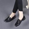 Loafers Women's Shoes 2025 Autumn New First-layer Cowhide Round Head Metal Buckle Shallow Mouth Flat Shoes Comfortable Doudou Shoes