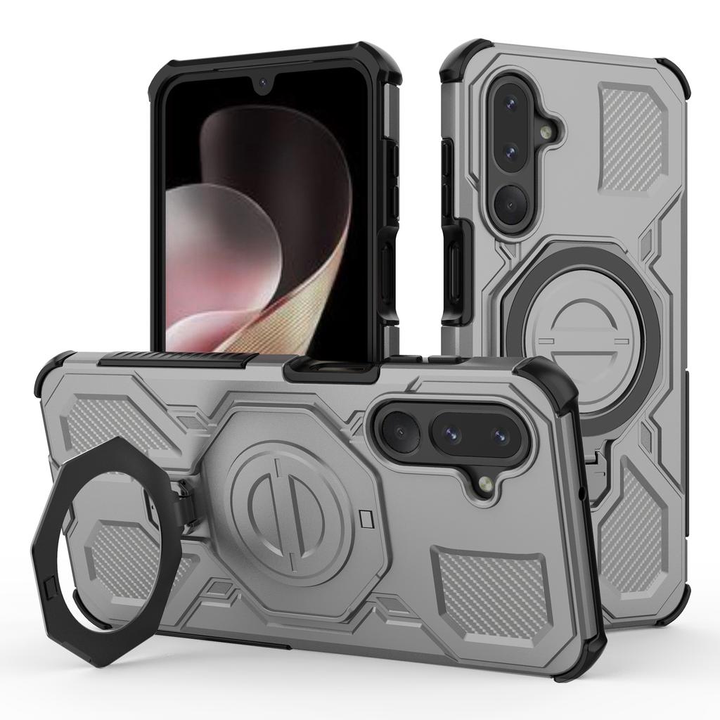 Для Samsung Galaxy M36 5G Магнитный чехол Вращающаяся металлическая подставка Противоударная задняя крышка для телефона из ПК+ТПУ