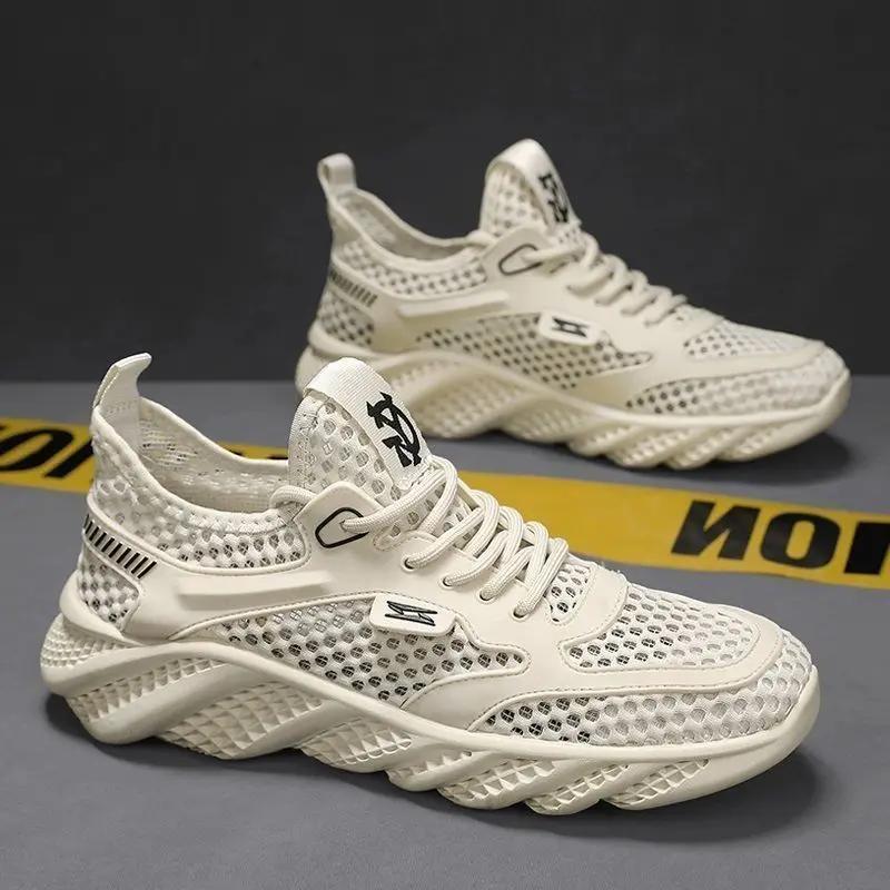 Shoes for Men Breathable Summer Man Casual Sneaker Mesh Without Leather Korean Miked Colour Stylish Jogging Sale Tourist Outdoor