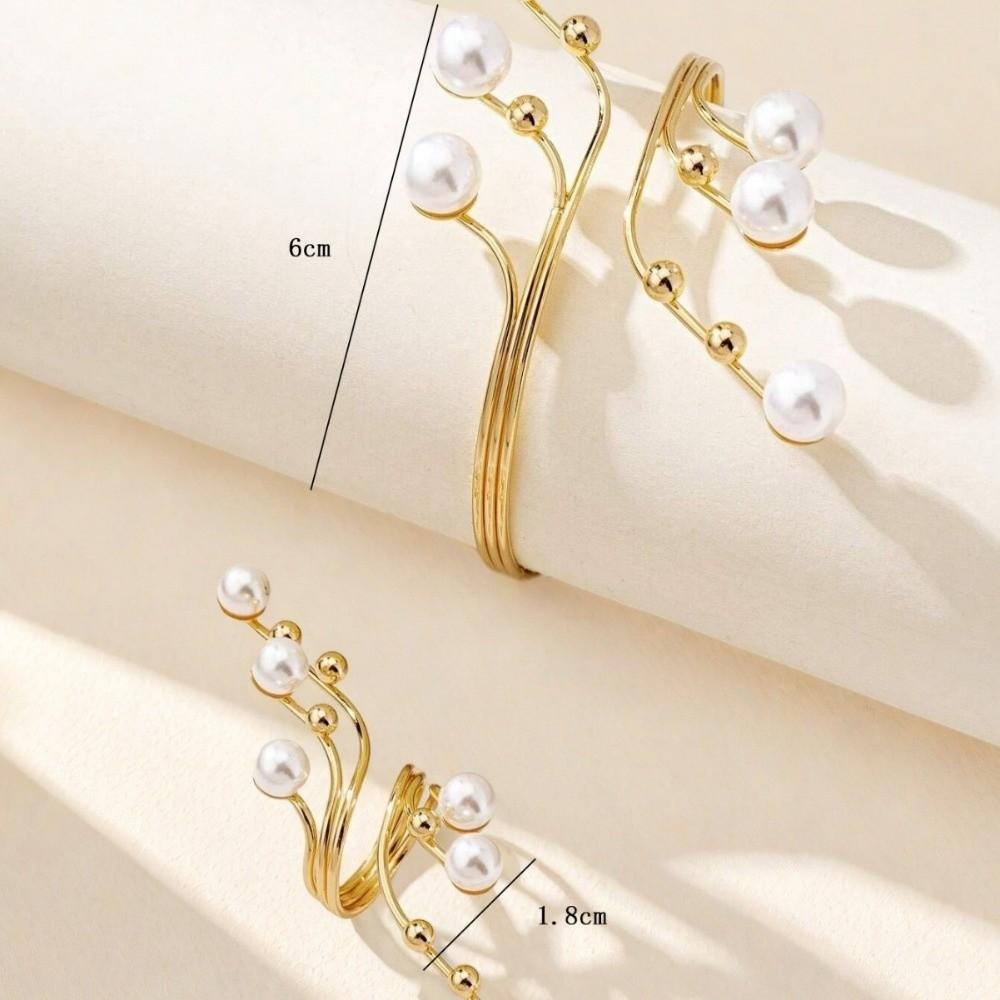 Imitation Pearl Bracelets Rings Set for Women Chunky Adjustable Fit Wrap Bracelets Ring Personality Advanced Irregular Bracelet