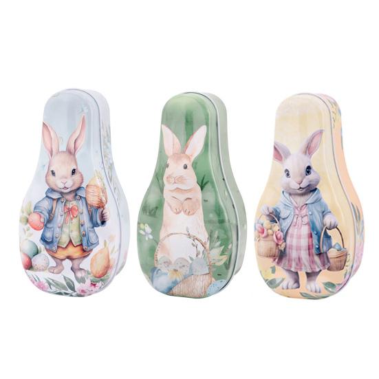 Easter Tinplate Candy Box Bunny Pattern Cookie Biscuit Storage Tin Metal Empty Chocolate Treat Packaging Container Easter Gift Box with Lid for