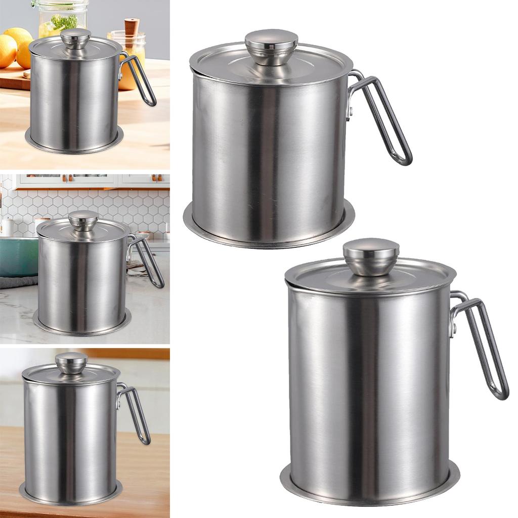 Grease Can with Strainer with Dustproof Lid Kitchen Oil Container Can 304 Stainless Steel Easy Grip Handle Kitchen Oil Keeper