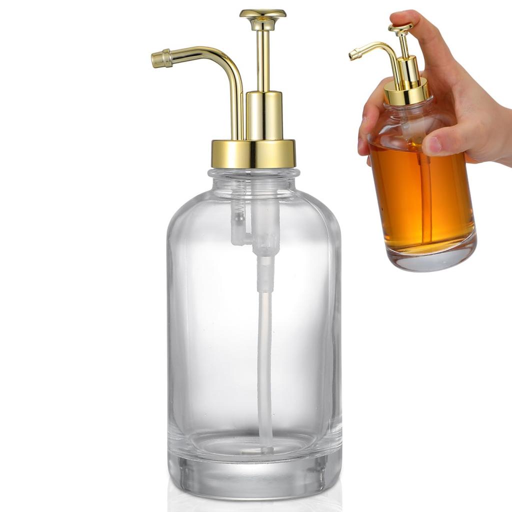 SAFIGLE Glass Syrup Dispenser Pump Bottle Lotion Soap Honey Dispenser Reusable 8.66X3.18In Compact Pump Lid for Kitchen Coffee Bar