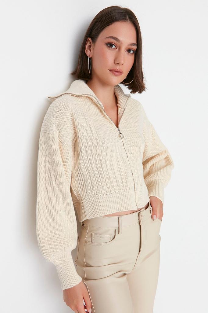 Женский элегантный кардиган, черный укороченный трикотажный кардиган на молнии