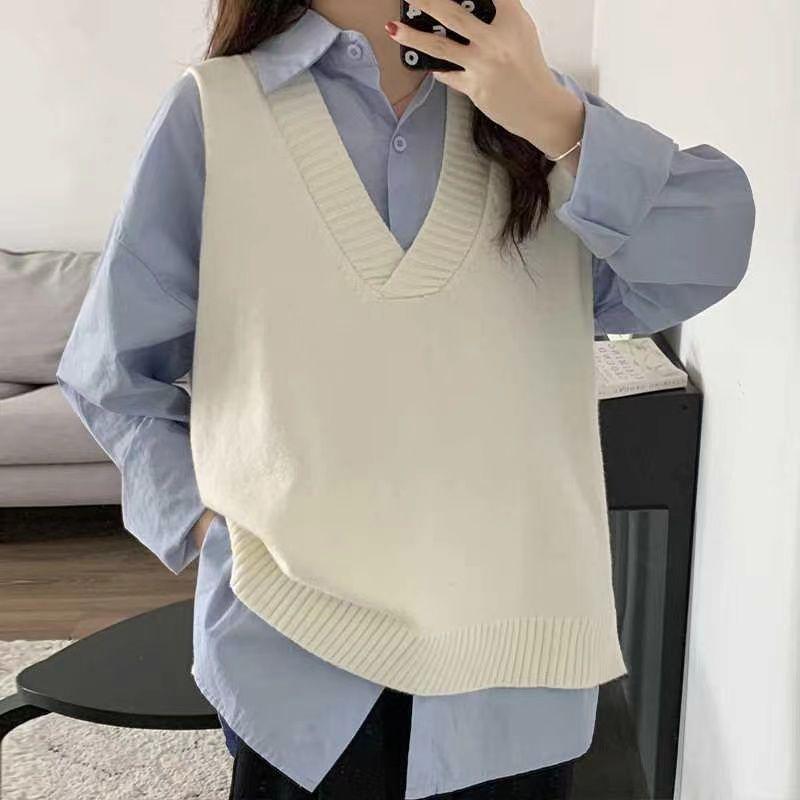 Women's Autumn Slimming Sleeveless Knitted Vest with Lazy Collar