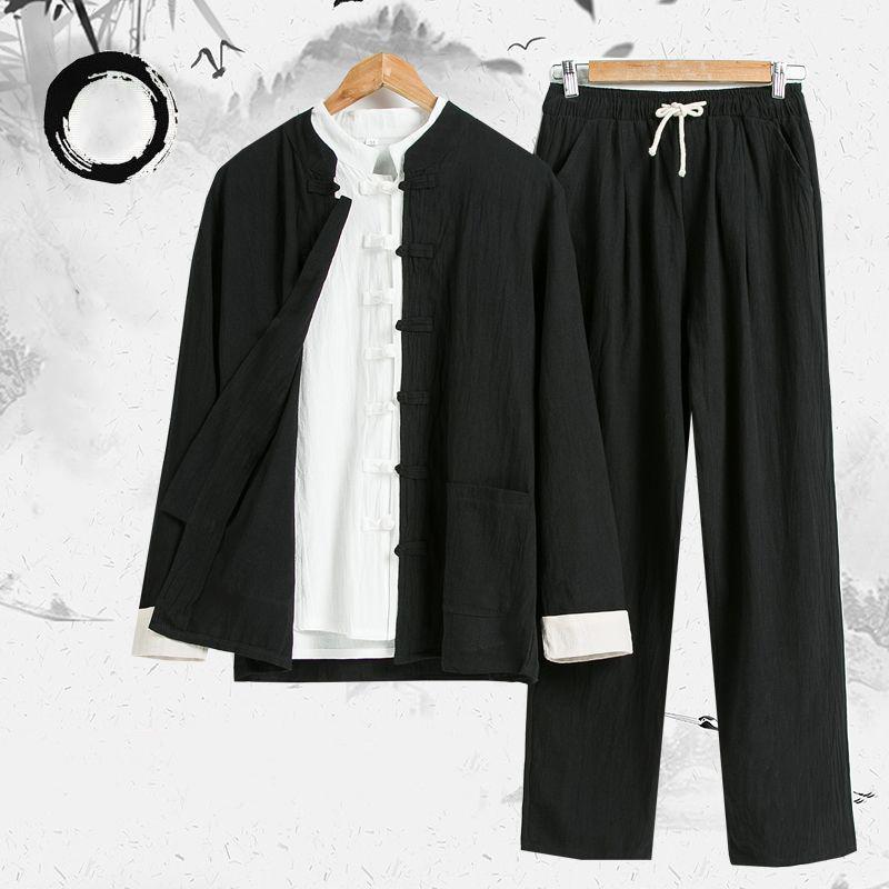 Китайский традиционный тан кунг-фу форма ретро повседневный хлопок лен комплект одежды для мужчин