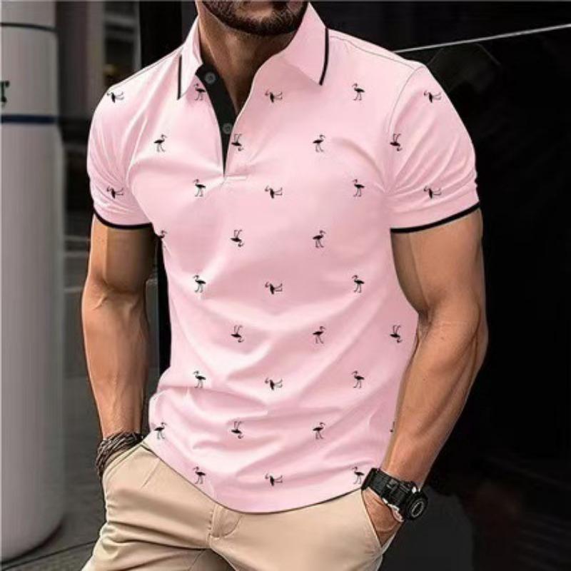 Men's Polo Shirts Short Sleeve Print Golf Shirts Fashion Casual Beach Collared T-Shirts