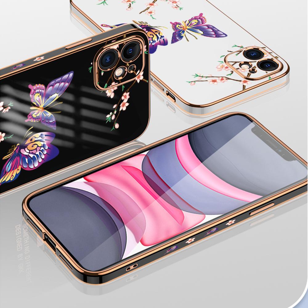 Чехол для телефона с 6D покрытием и бабочкой для iPhone 11 12 13 14 Pro Max XR XS Samsung S23 S20 S21 A51 A52 A12 A30S Plus 5G Xiaomi Redmi VIVO Мягкий чехол из ТПУ