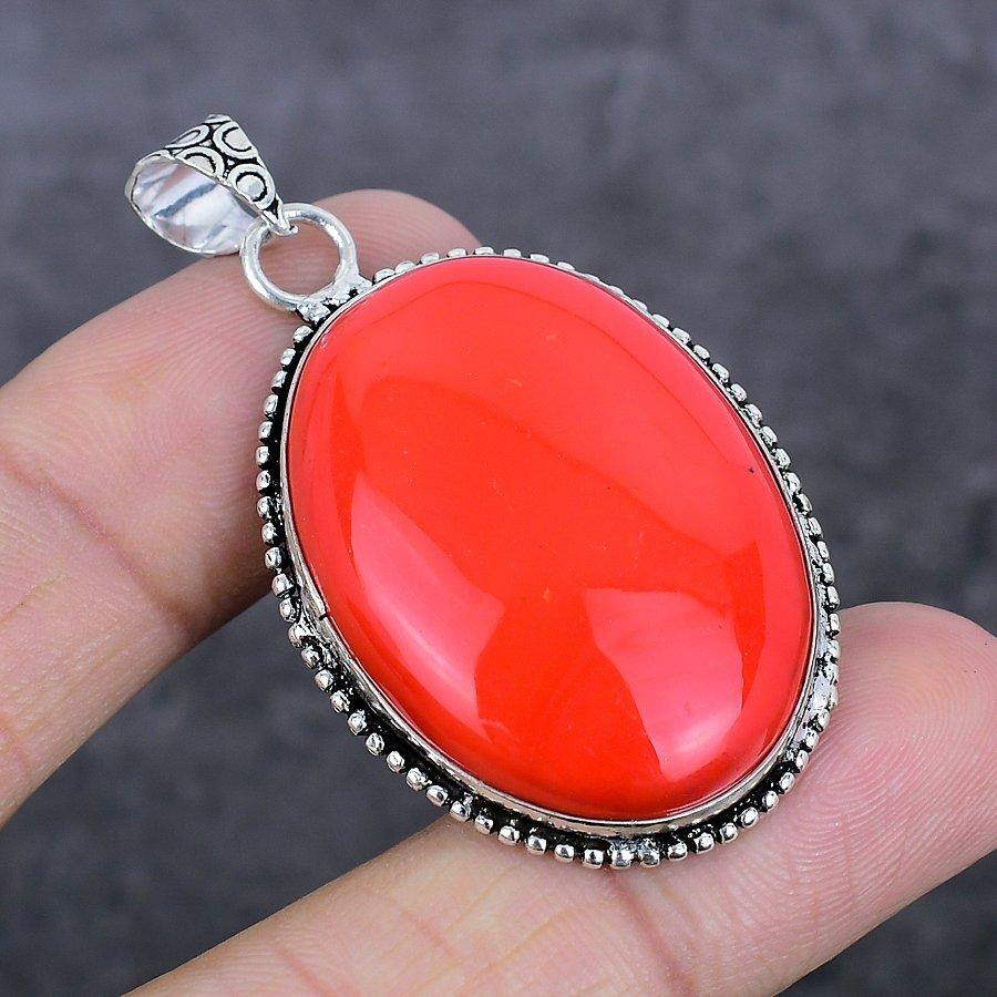 Итальянский красный коралл драгоценный камень ювелирное изделие кулон из стерлингового серебра 925 пробы 2.09" z0D87