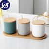 Nordic Ceramic Spice Rack Seasoning Jar Kitchen Salt Pepper Storage Bottle with Cover and Spoon Set Creative Simple Condiment