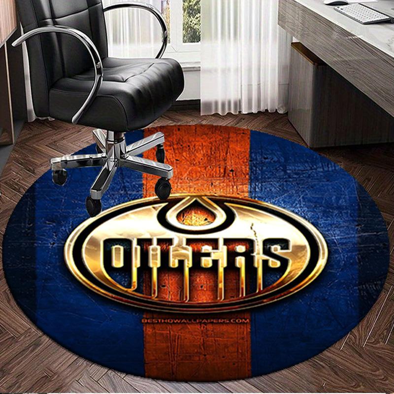 1PC Energetic Oilers Team Spirit Round Rug, Non-slip Chair Mat, Home Decor, Circle Carpet Perfect for Office, Bedroom, Living Room,Christmas gift