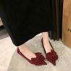 Women's Thin Heel Single Shoes Autumn New Pointed Head Shallow Mouth Suede Butterfly Knot Non-slip Low Top Shoes