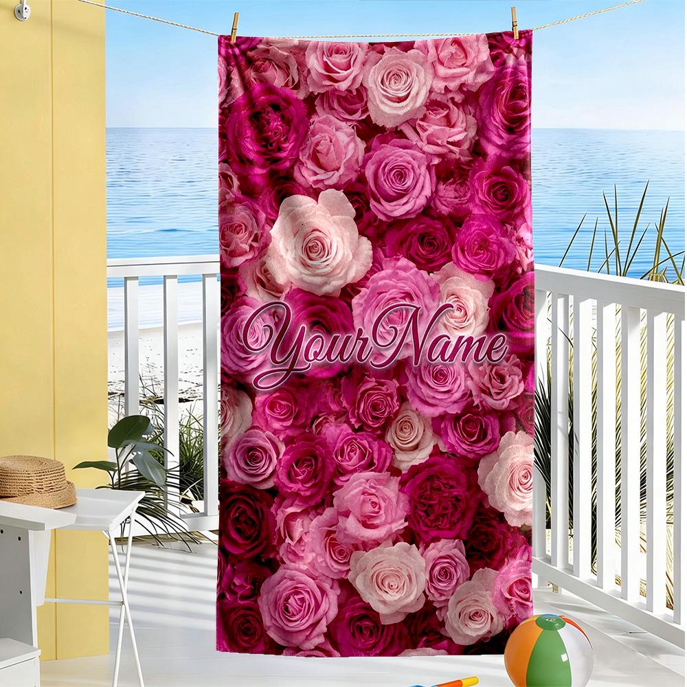 Rose Customized Name Beach Towel Super Soft Microfiber Quickdry Fabric Suitable for Sports Travel Swimming Yoga Bathroom Beach And Pool