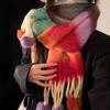 Autumn and Winter Dopamine Striped Scarf Women's Rainbow Warm Scarf Pulling Hair Versatile Fringed Hairball Scarf