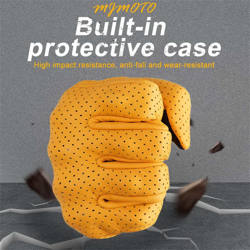 MJMOTO Retro Leather Motorcycle Gloves Comfort Breathable Motocross Gloves Built-in Protective Case Motorbike Gloves Touchscreen