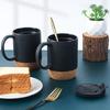350ML Matte Black Coffee Mug with Grip Handle Cork Bottom Detachable Dustproof Lid Heat-Resistant Ceramic Tea Milk Water Cup Birthday Gift