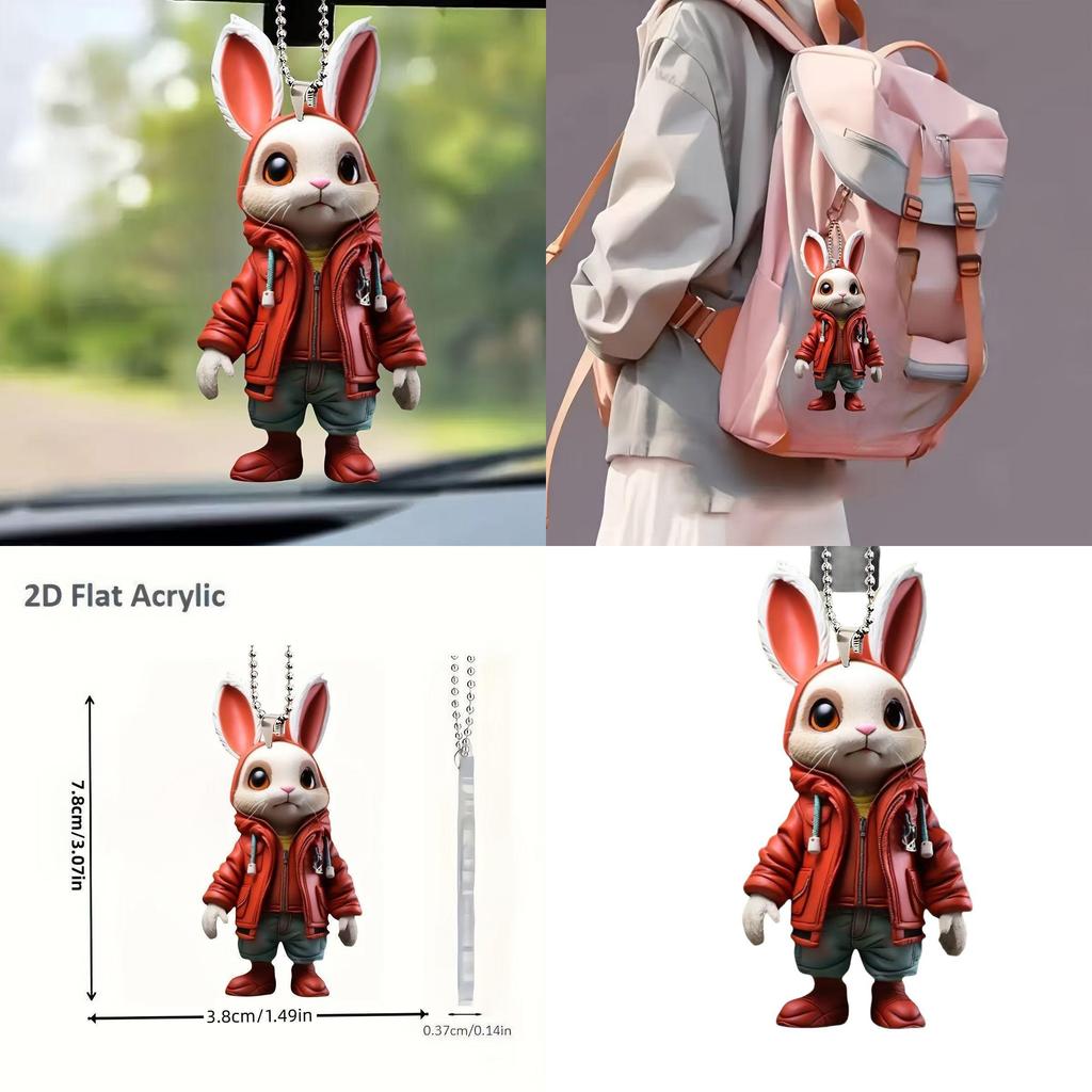 Rabbit Cartoon Cute Pattern Acrylic Pendant For Car Decoration Accessories