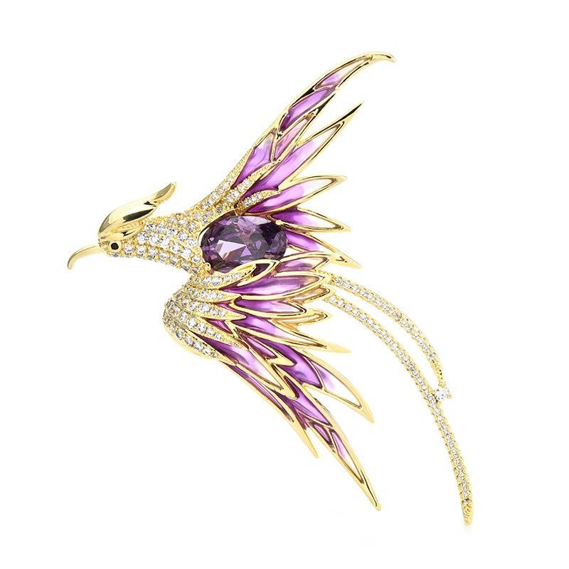 5 Colors Enamel Flying Beauty Phoenix Bird Brooches For Women Men Bird Party Office Brooch Pins Gifts