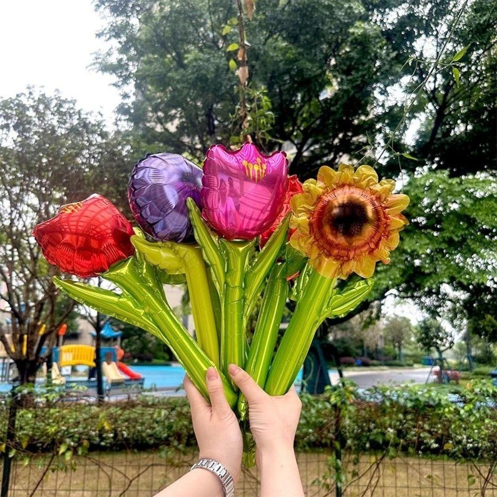 5PCS Tulip Rose Flower Shape Balloons Daisy Sunflower Balloon Bouquet New Rose Balloon  Anniversary