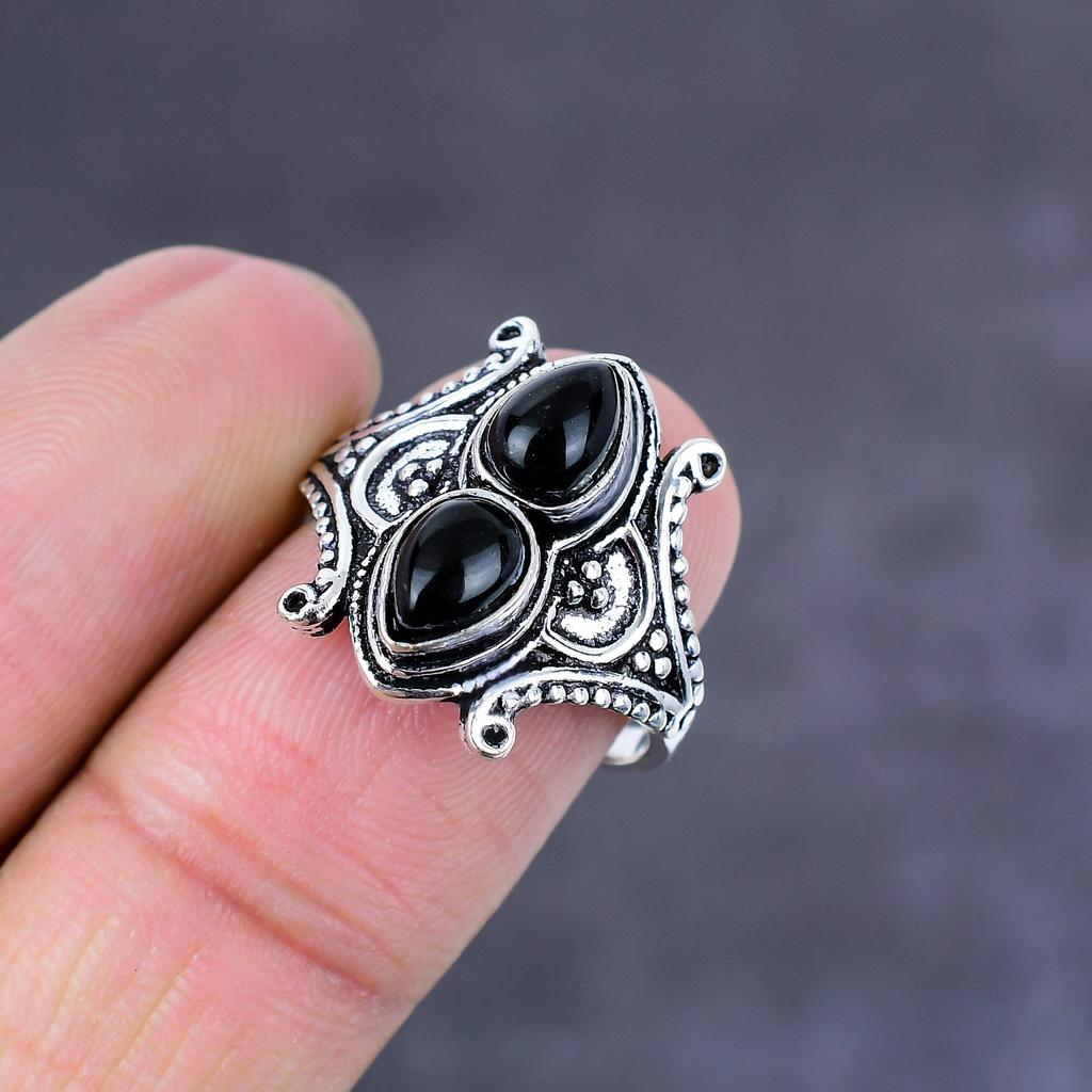 Черная шпинель Ручная работа 925 стерлинговое серебро Ювелирное кольцо Размер 8 Подарок для нее T3Z94