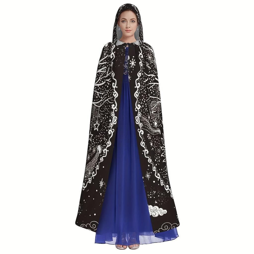 1 шт., Богиня викингов в скандинавском стиле, цепкое древо жизни, солнце и луна, черно-белая звезда, халат с капюшоном, плащ, шаль, косплей для взрослых, мужчин, женщин, вечеринка