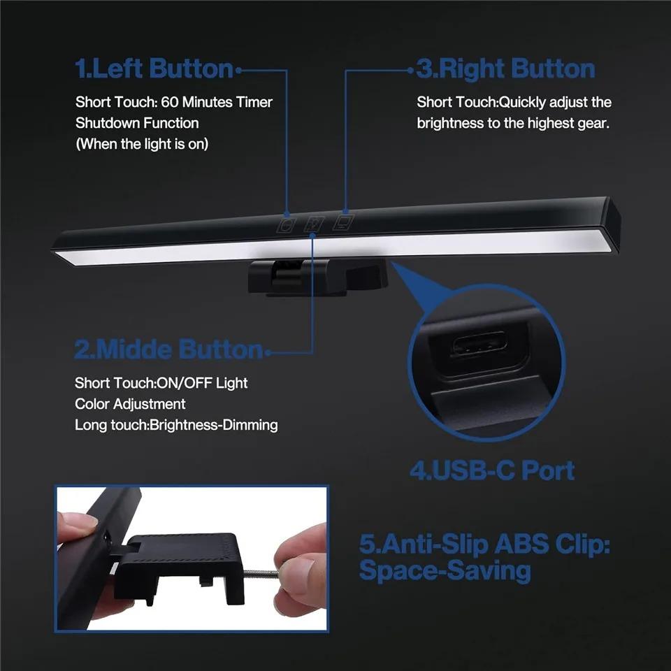 33 см светодиодная настольная лампа светодиодная компьютерная панель монитора ПК экран световая панель плавная регулировка яркости для чтения с питанием от USB подвесная настольная лампа