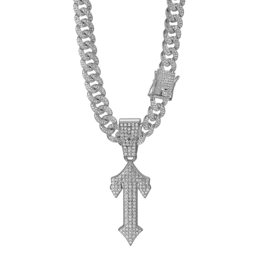 European-American Hip-Hop Style Cuban Necklace with Large Sword Alloy Full Diamond Pendant Trendy Men's Jewelry