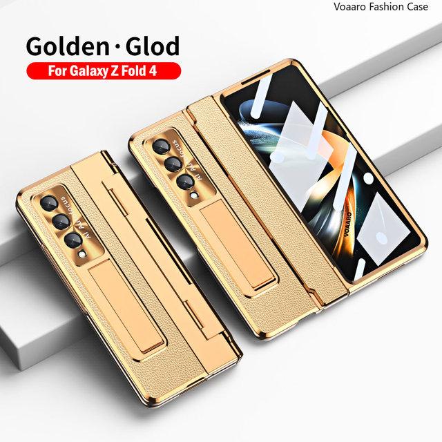 Защитный чехол с выравнивающим шарниром для Samsung Galaxy Z Fold 4, кожаный чехол-держатель-подставка с покрытием переднего экрана, стеклянная пленка