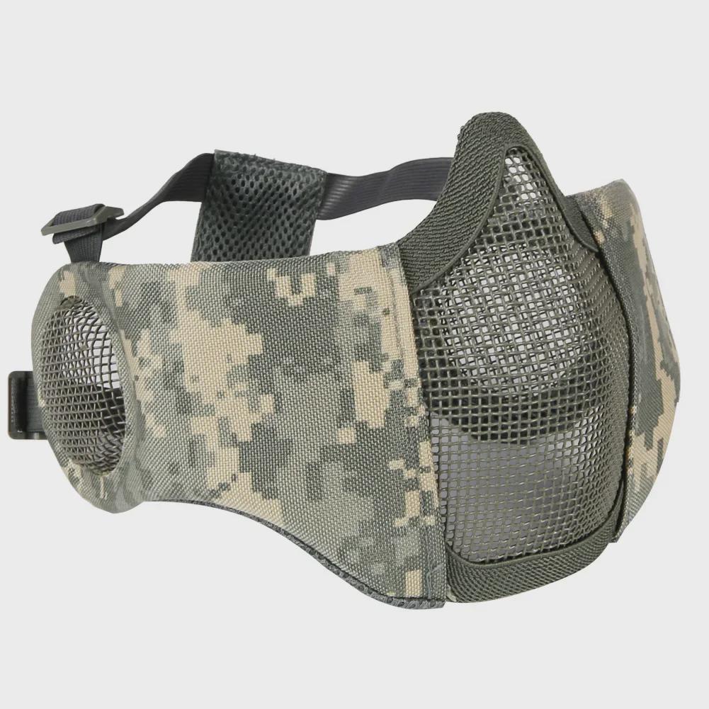 Тактическая полумаска-череп с защитой ушей и рта из проволочной сетки для езды на открытом воздухе и стрельбы
