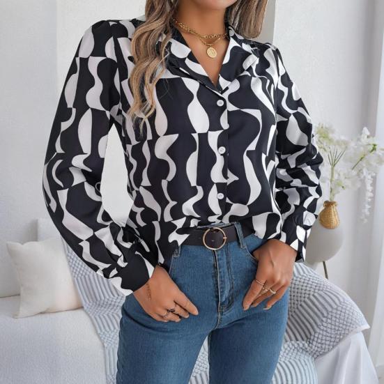 Women's Button Down Shirt Casual Long Sleeve Lapel Top Loose Printed Streetwear Clothing for Work Party Vacation Travel