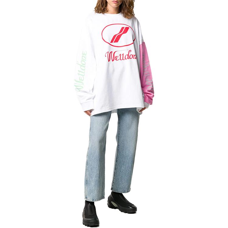 We11Done Print Classic Letter Logo Color Block Long Sleeve T-Shirt Unisex Tops White WD-TP7-20-083-U-WH