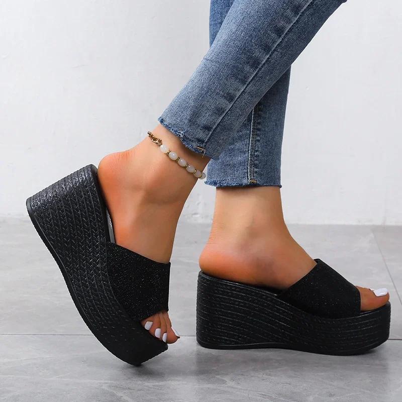 Fashion 2024 New Sandals Summer Women Slippers Wedges Platform Beach Flip Flops Trend High Heels Ladies Shoes Pumps Thick Slides Mujer