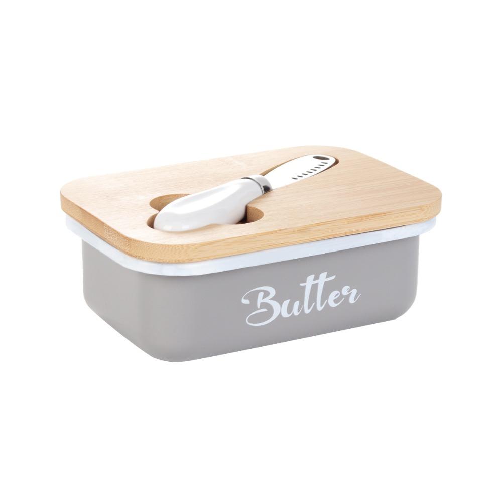 Practical Airtight Butter Dish Rectangular With Spatula Butter Storage Container Bamboo Cover Iron Butter Keeper Bread
