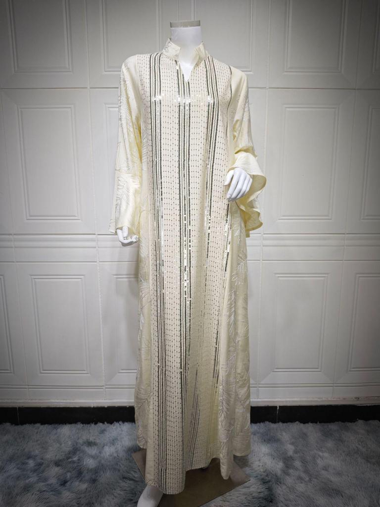 Elegant Sequin Embroidered Muslim Women's Robe - Middle Eastern Style Long Dress