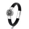 Европейский и американский ретро-браслет из нержавеющей стали со слоном и совой, черный плетеный браслет из натуральной кожи