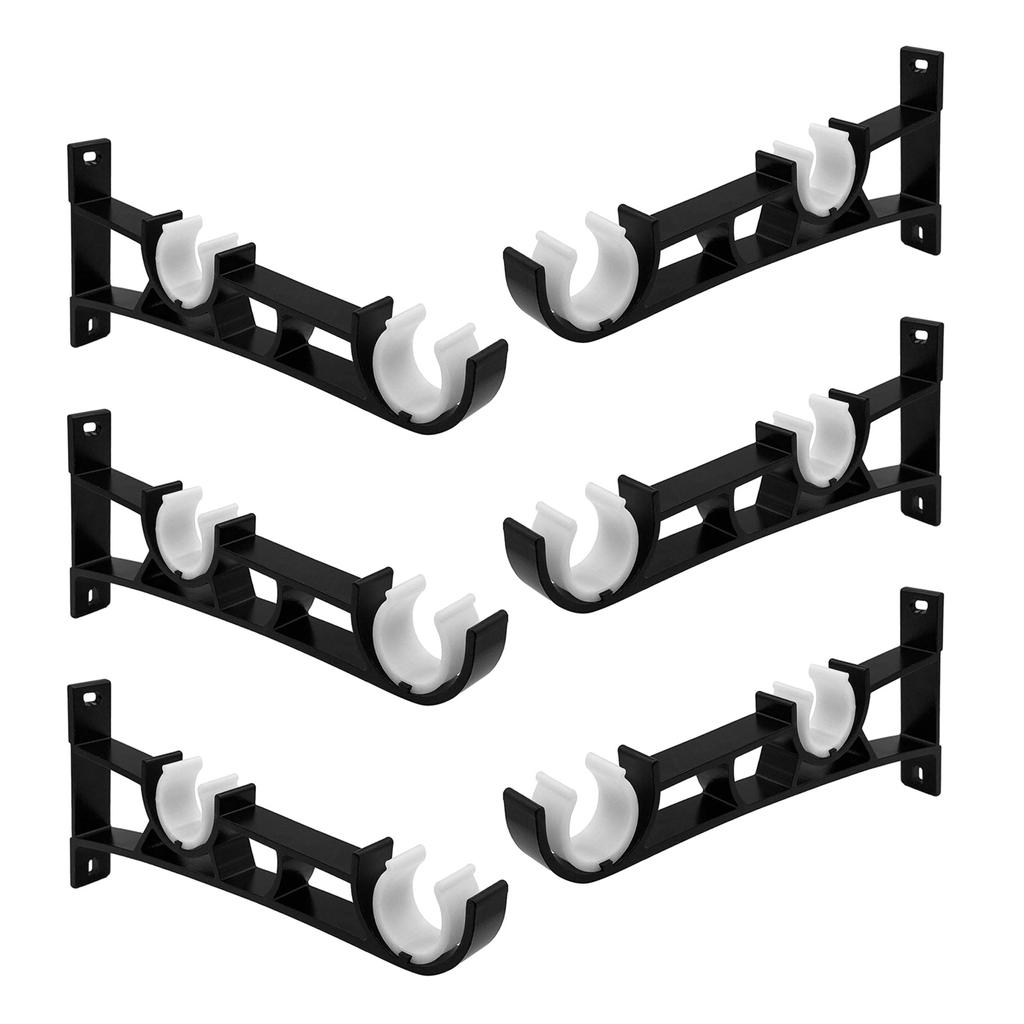 Pack of 6 Metal Double Curtain Rods Holders for 25mm Poles Secure Wall Mount Brackets Drapery Track Rails Brackets Hook