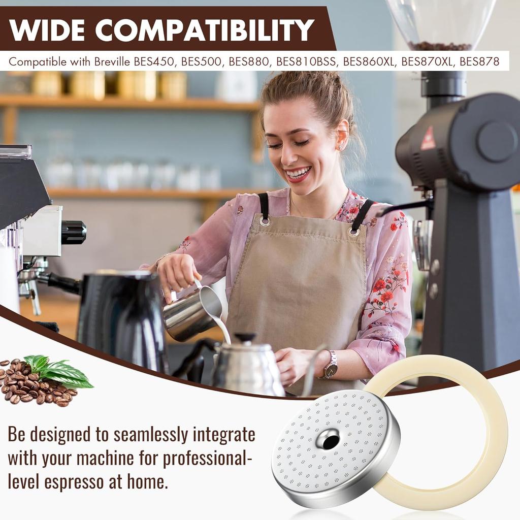 Precision Shower Screen with 54mm Silicone Steam Ring, Compatible with Breville Espresso Machines (54mm), Compatible with Bambino/Bambino Plus, Duo