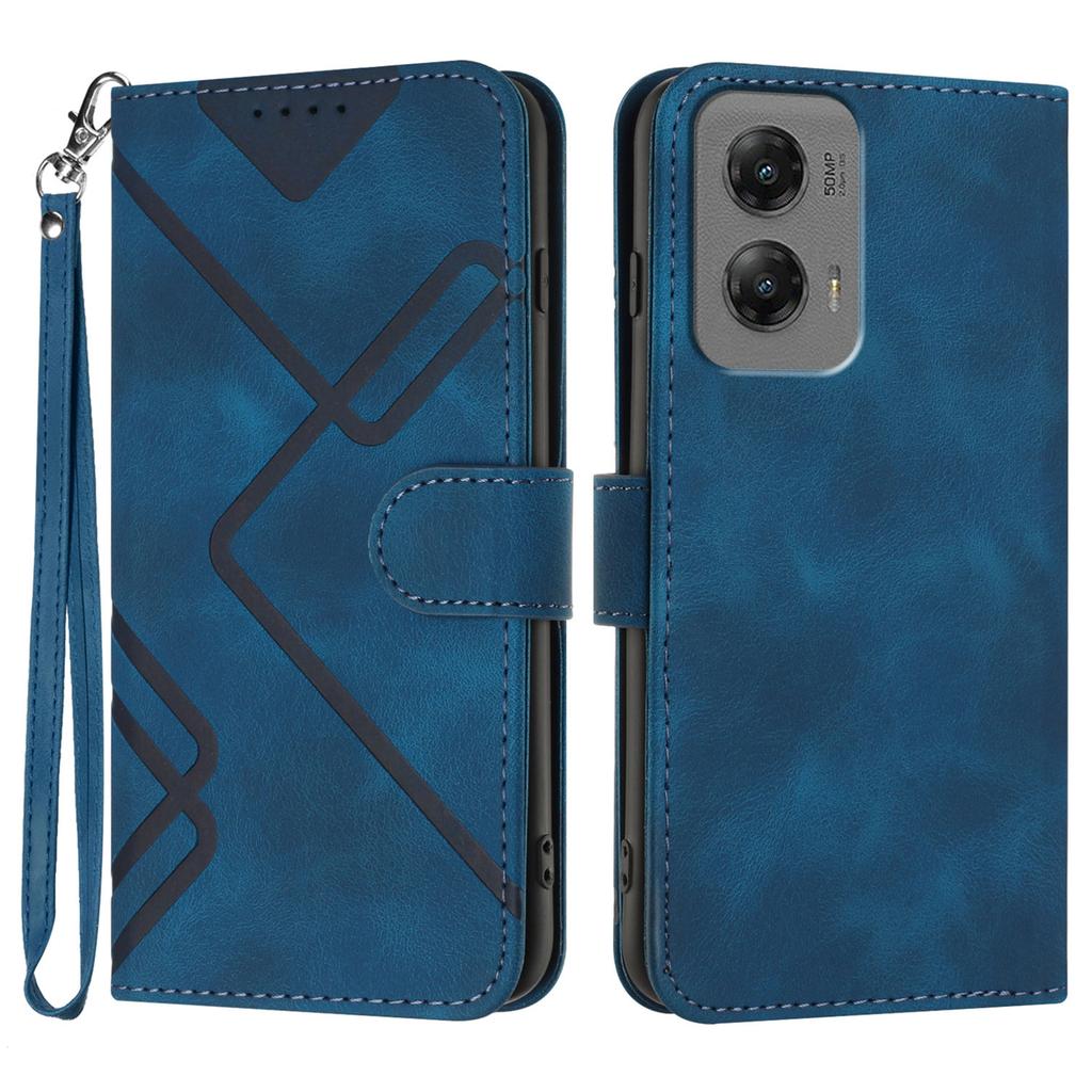 For Motorola Moto G Stylus 5G (2024) Wallet Case Line Imprinted PU Leather Phone Cover with Strap