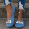 Large Soft Soled Flat Shoes for Women, Floral Decorative Mesh, Round Toe
