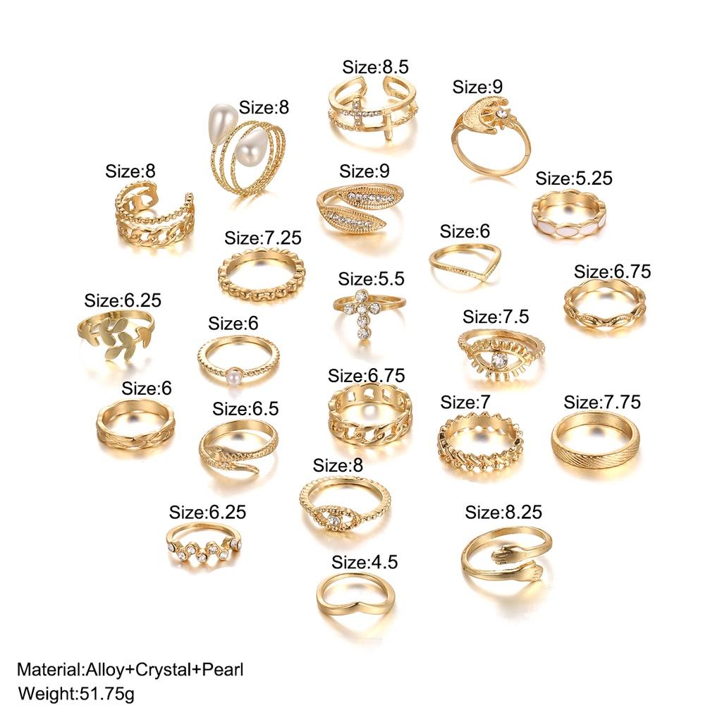 iF ME 22Pcs/set Retro Crystal Moon Eye Cross Ring Set Snake Gold Artificial Pearls Rings for Women Jewelry Accessories