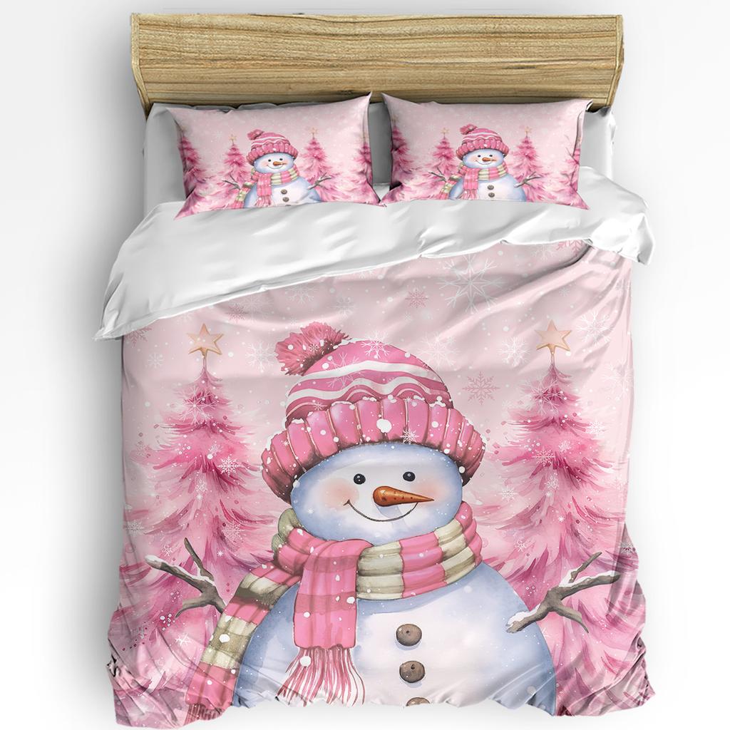Christmas Snow Scene Snowflakes Gnome 3pcs Bedding Set For Double Bed Home Textile Duvet Cover Quilt Cover Pillowcase