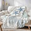Starfish and Shell Blanket Coral Nautical Coast Ocean Coral Beach Blue Cyan Vintage Ocean Mural Suitable for Sofa Sofa Bed Comfortable Plush